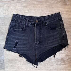 SHEIN black denim high waist cut off distressed jean shorts size extra small
